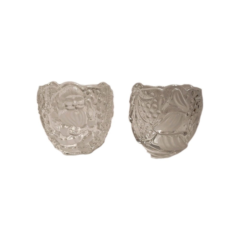 Gorham "North Pole Express" Set of 2 Crystal Votives ~ 1 Tree & 1 Santa